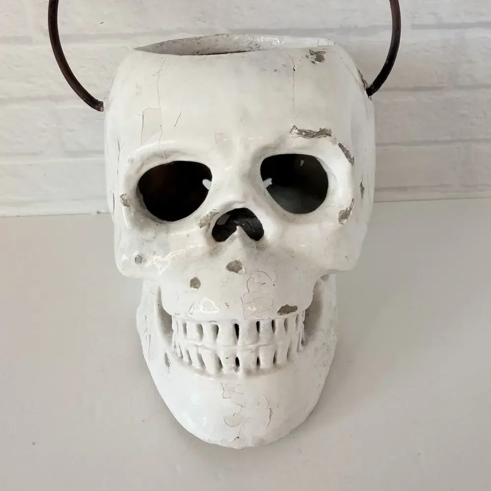 Pottery Barn Ceramic SKULL Lantern Halloween Luminary Decor Decorations
